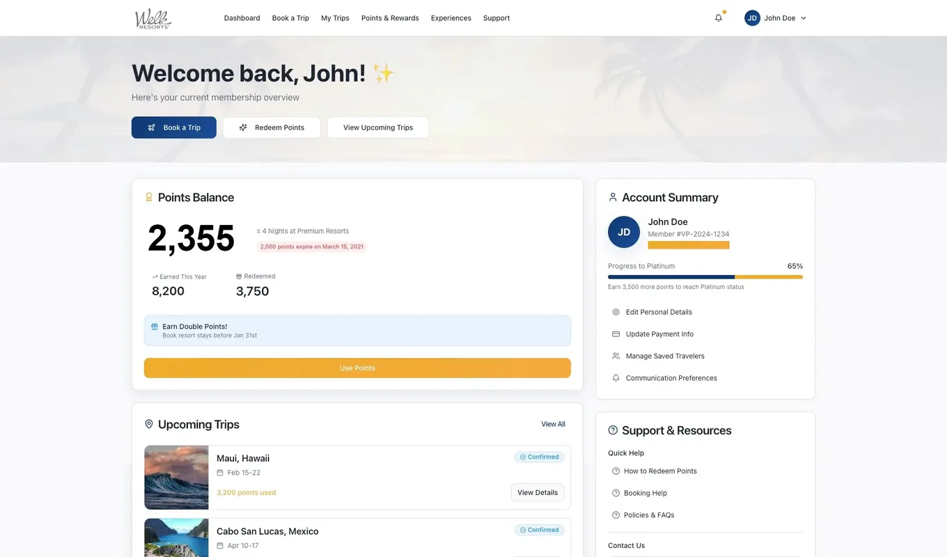 Owner’s Lounge member portal, Welk Resorts