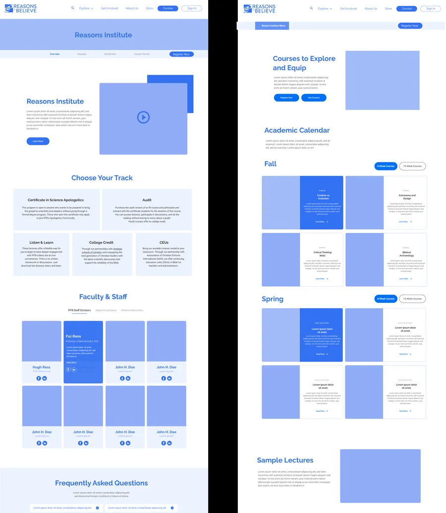 Courses wireframe
