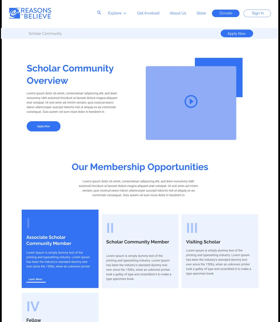 Scholar Community Overview wireframe