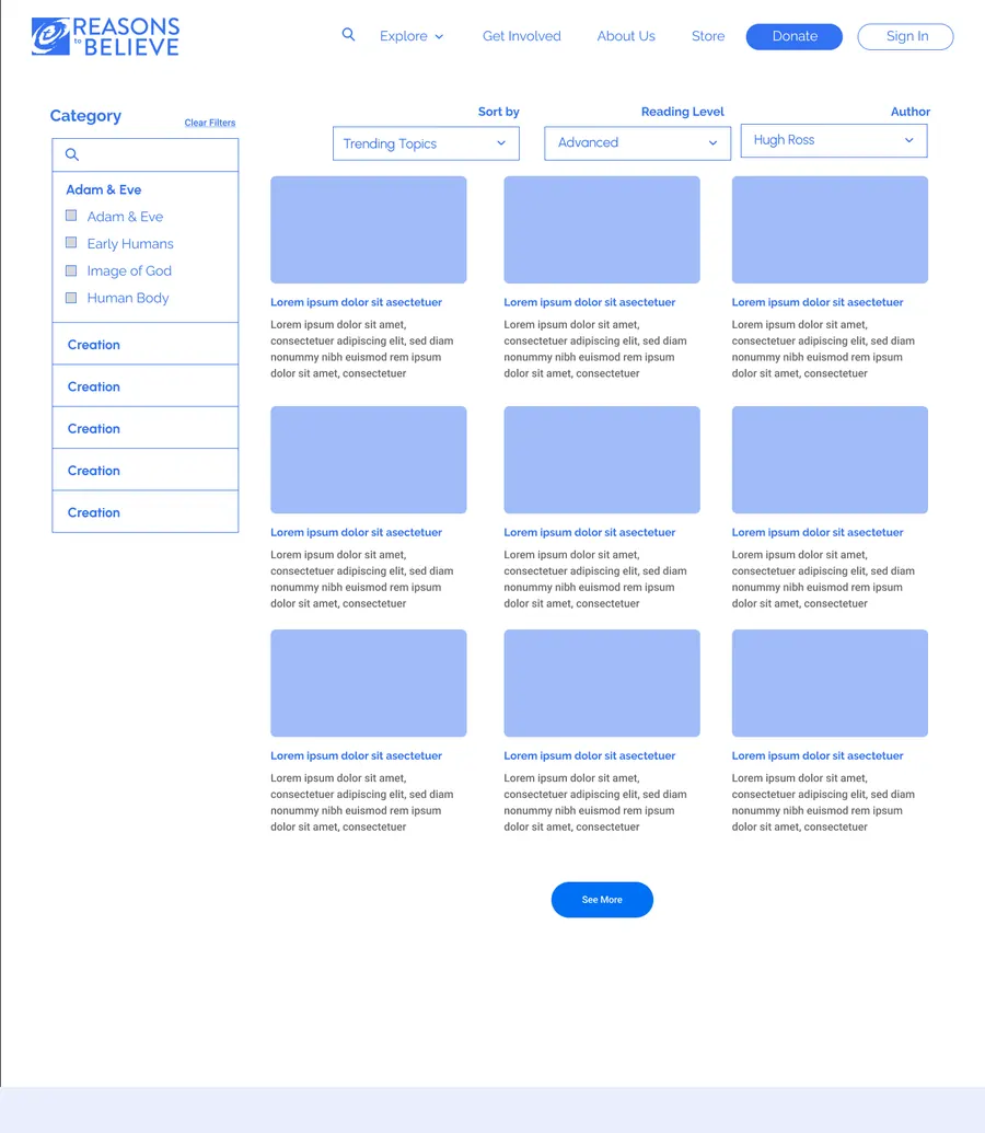 Search results wireframe